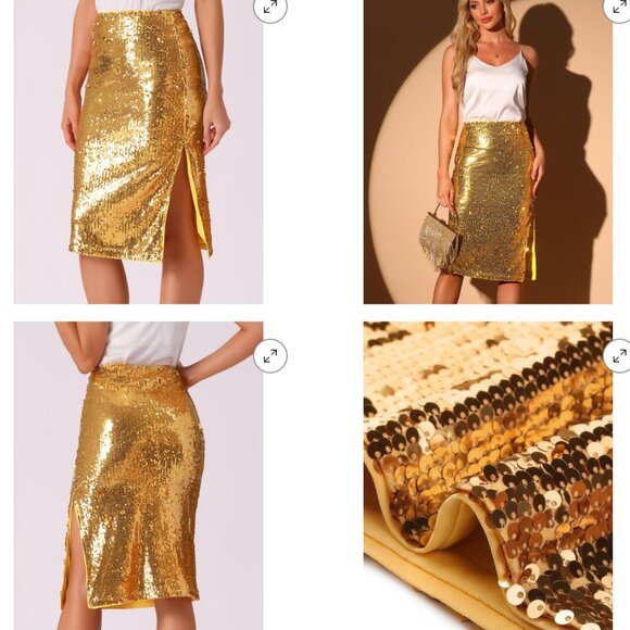 Allegra K Women's Glitter Side Slit High Waist Party Midi Sequin Skirt NEW L - Picture 9 of 9
